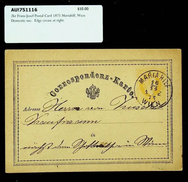 Österreich 1875 Franz Josef 2kr Postal Karte Von Mariahilf Wien