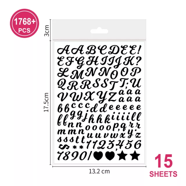 15 Sheets Letters Numbers Symbol Self Adhesive Stick On Diary Craft Decoration