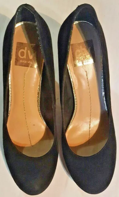 Dolce Vita Womens Black Suede Pumps With Gold Toe And Heel Accents Size 7.5