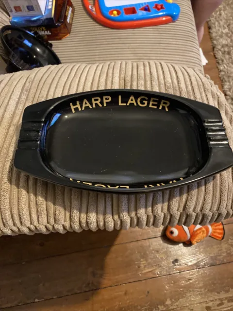 Harp Lager black Glass Ashtray In Excellent Condition & Made By Nazeing Glass
