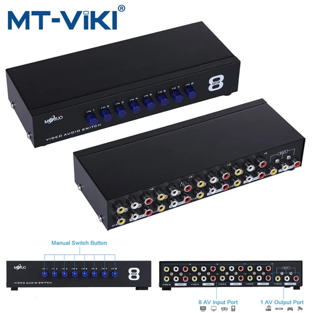 8 In 1 Out Composite Video Audio RCA AV Switch Switcher Selector Splitter Box