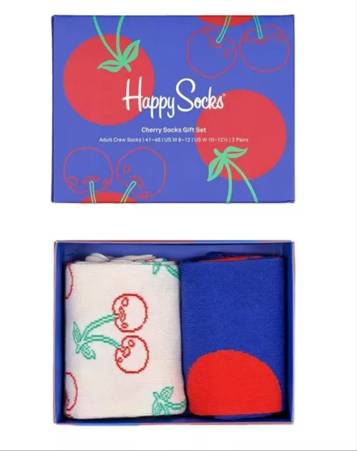 HAPPY SOCKS Unisex Cherry Cotton 2 Pairs Gift Set Socks Size 10-13 NWB