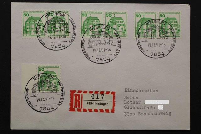 Berlin, MiNr. 815 A, drei waagerechte Paare + Einzelwert auf R-Brief - 511803