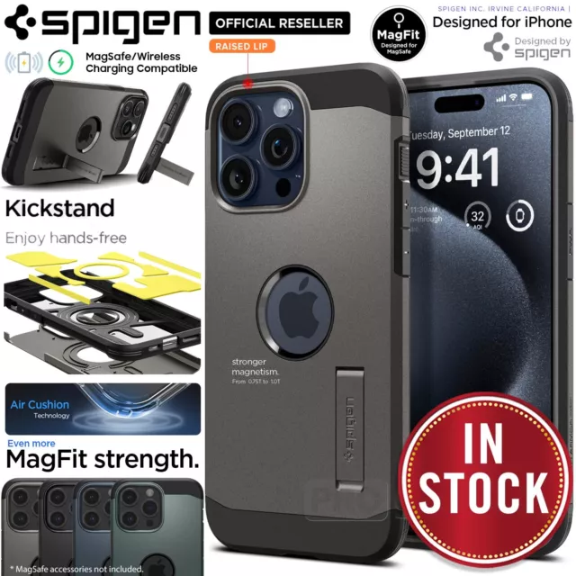 For iPhone 15/ Pro/ Max/ Plus Case SPIGEN Tough Armor MagSafe Hard Stand Cover