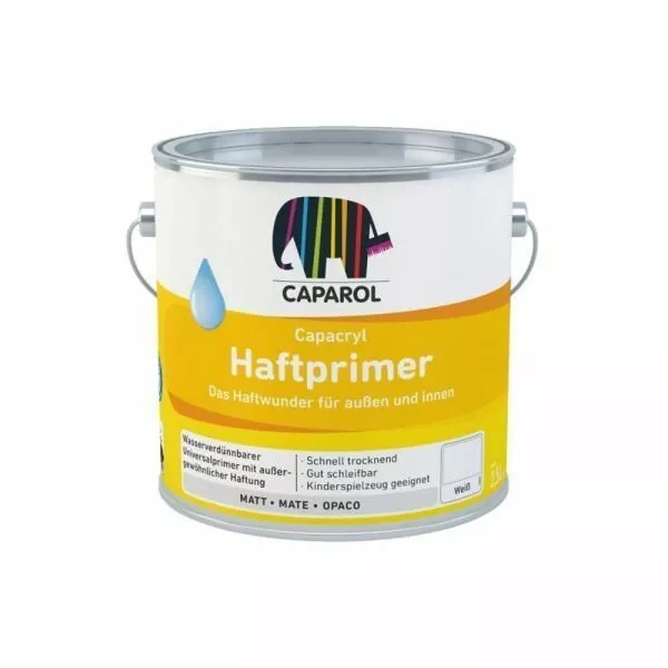 Caparol Capacryl Haftprimer - Weiß, 2,5 Liter Grundierung für Holz Zink Alu PVC