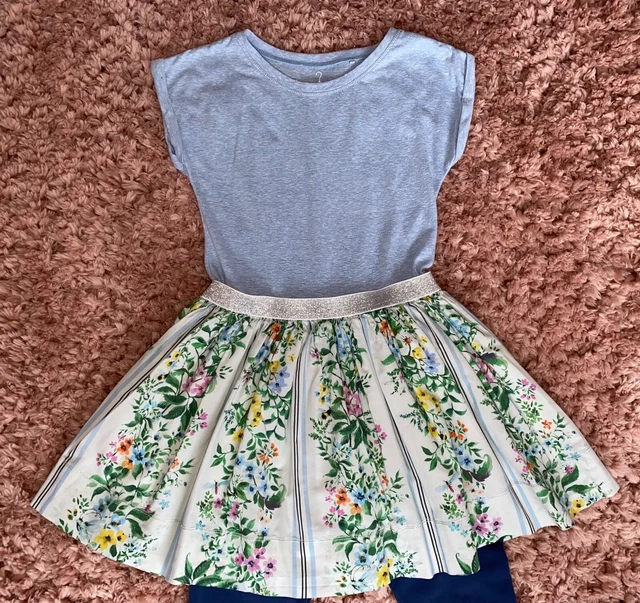 Girls NEXT Floral & Bee Dress & Leggings OUTFIT / 2 PIECE SET - Age 7-8 Years 3