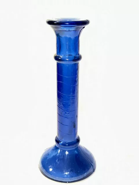 Cobalt Blue Round Glass Candlestick, Crafted Candle Holder