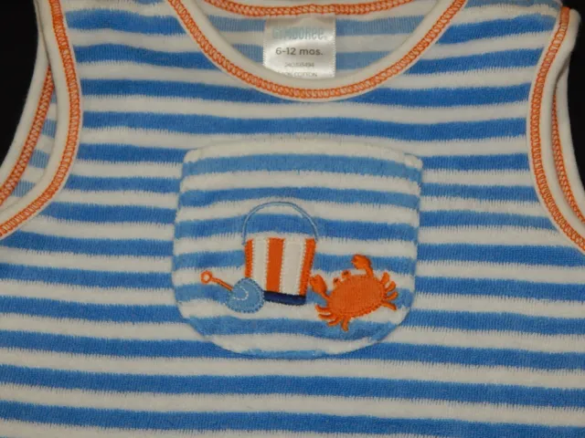 EUC Gymboree Boys 6-12 Beach Theme Crab Terry Cloth One Piece blue striped