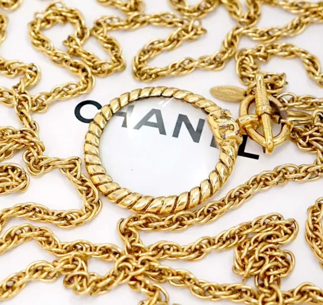 CHANEL CC LOGOS Crystal Loupe Double Chain Necklace 36 Gold Tone Auth  D-b1076 $885.00 - PicClick