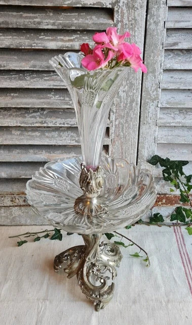 ANCIEN CENTRE DE Table En Verre Et Metal Argent Soliflore EUR 95,00