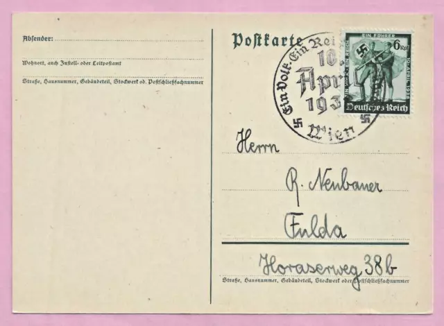 Deutsches Reich - WIEN - Postkarte nach FULDA - Sonderstempel - 1938