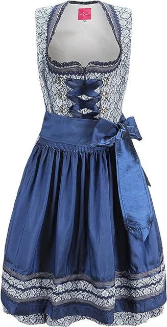 Dirndl Damen Midi Trachtenkleid - Mit Spitzenschürze Karneval Oktoberfest
