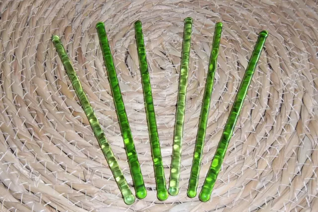 Vintage Green Glass Swizzle Sticks Set Of 6 Mcm Barware