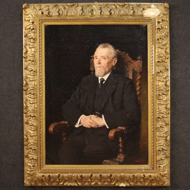 Cuadro retrato de caballero oleo sobre lienzo firmado pintura de estilo antiguo