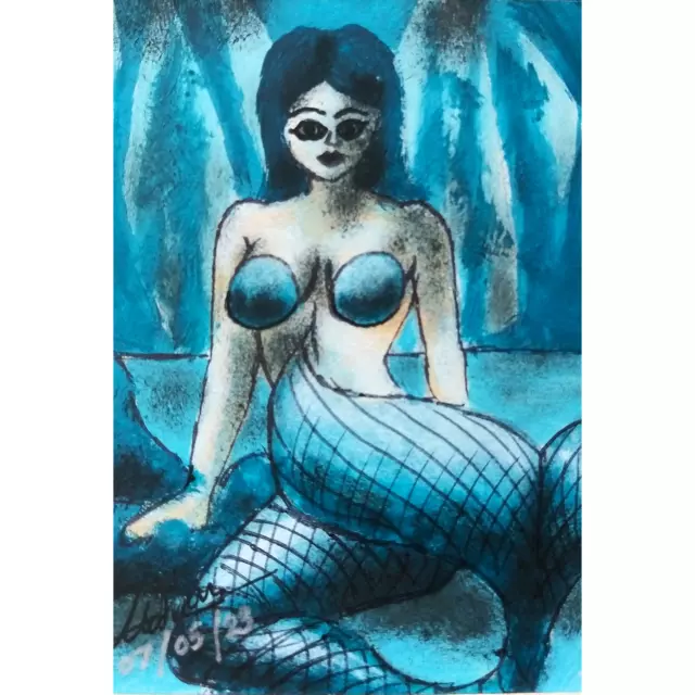 'The Mermaid' ACEO Original Acrylic Hand Painted Miniature 2.5*3.5 inches  Signe
