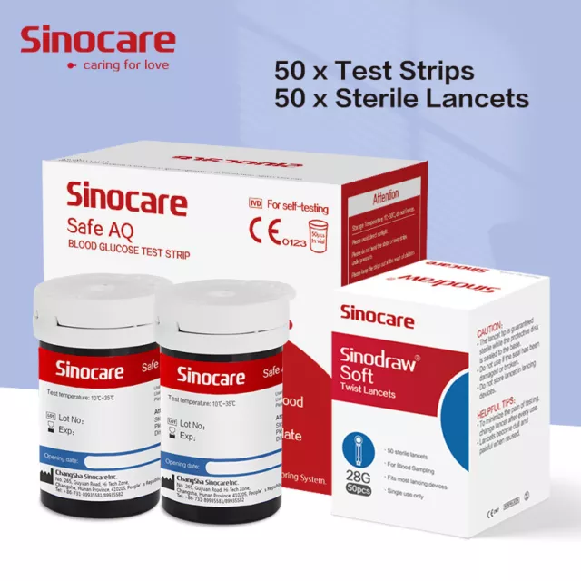 50 tiras reactivas y lancetas para medidor de Sinocare AQ Smart&Voice