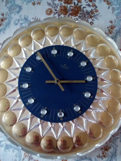 Horloge Murale JUNGHANS Plaquée Or – Cristal – Style Hollywood Regency – Vintage