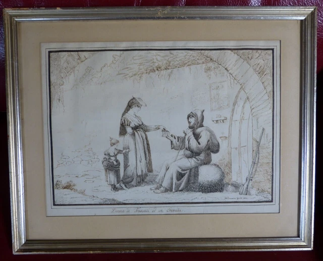 Dessin Original XIXe – École Allemande/autrichienne – Vue De Montagne Signée