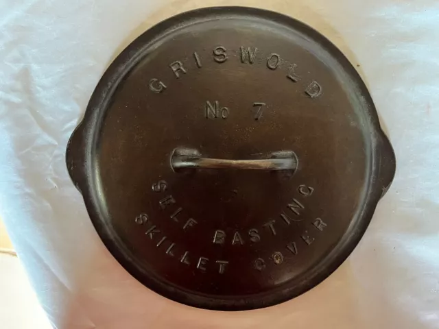 Griswold #7 Cast Iron #467 Self Basting Cover With Large Block Logo Low Dome Lid