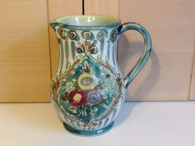 Denby Handgefertigte & Handbemalt Grün Gestreift & Röhrengefütterte Blumenkrugvase 1950Er Jahre