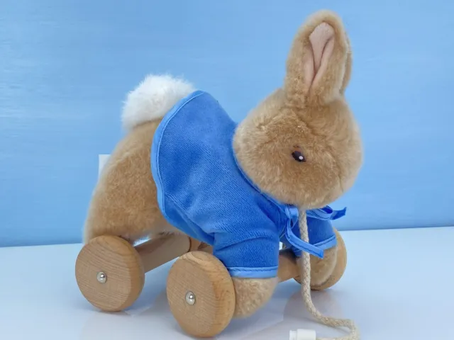 Beatrix Potter Peter Rabbit Pull Along Toddle Soft Toy Plush with Wood Wheels,