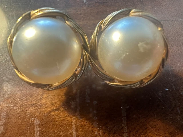 Boucles D'oreille Vintage Clips Doré Et Perle - Dupe Luxe - Occasion