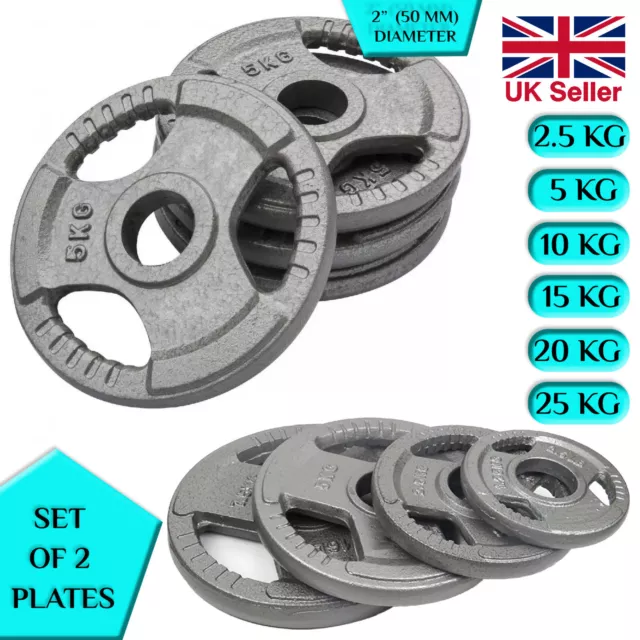 Weight Plates Set Pair Cast Iron 2" Hole Disc Dumbbell Olympic Barbell Weights