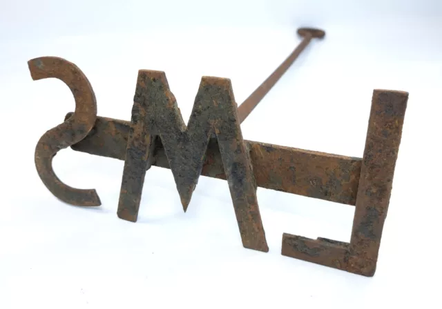 Vintage Large Wrought Iron Hand Forged Farm Cattle Branding Iron "L M S."