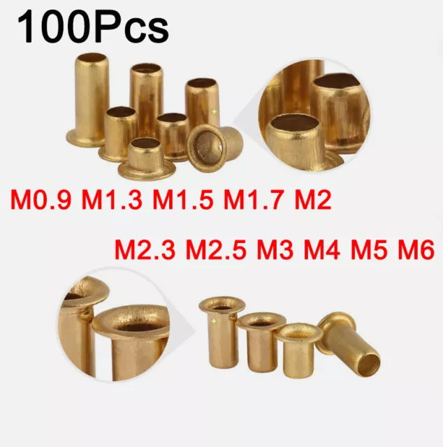 M0.9/1.3/1.5/1.7/2.3/2.5/3/4/5/6 rivetti tubolari cavi fai da te ottone 100 pz