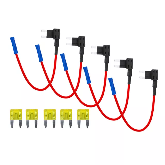 5 Pack 12V 20A Car Add-A-Circuit Fuse Tap Adapter Mini Low Profile Blade Holder