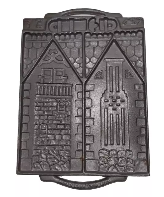 Vintage John Wright Solid Cast Iron 2-Sided Victorian Gingerbread House Mold USA