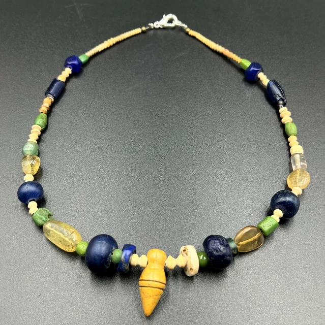 Old Beads Strand Greek Sasanian Roman Glass Faience Crystal Shell Agate Stone