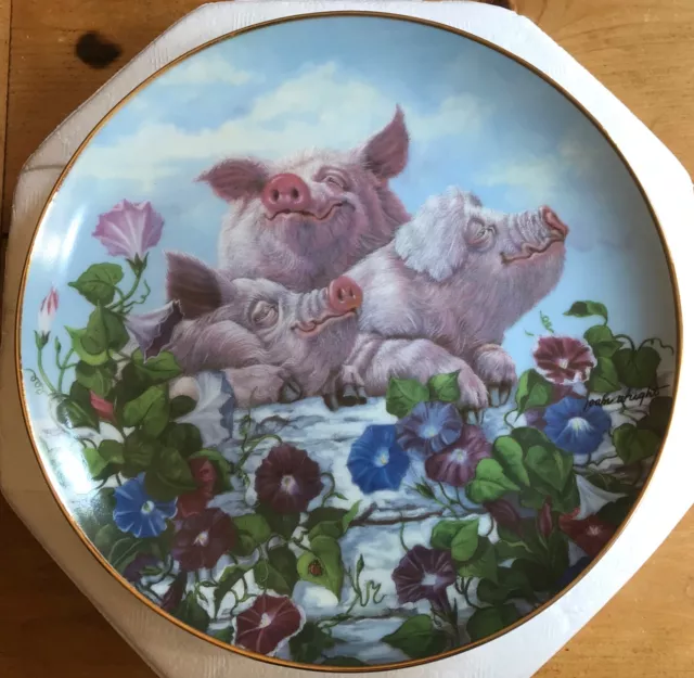 Hamming It Up by Joan Wright: Pigs In Bloom The Danbury Mint Collector Plate