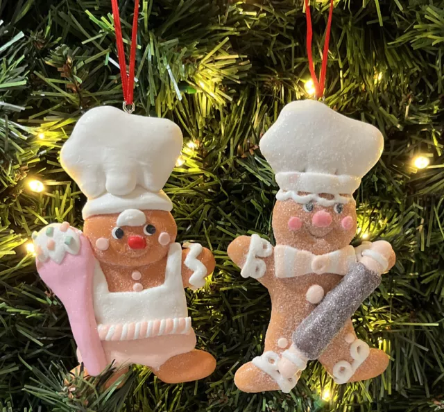 Gingerbread Boy & Girl Baker Christmas Ornaments Sugar Coated Set of 2 Candyland
