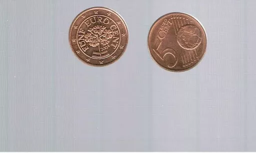 autriche 2004 : 1 série de 3 pièces 1,2 et 5 cent de rouleaux