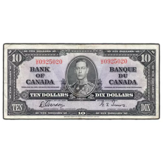 $10 1937 Bank of Canada Note Gordon-Towers U/D Prefix BC-24b
