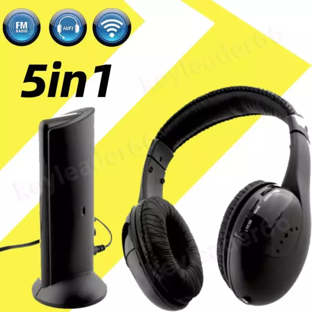 5 in 1 Headset Wireless Headphone Cordless RF Mic for PC TV DVD CD MP3 MP4 UK