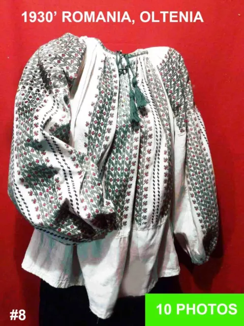 1930 REAL Romanian Blouse Traditional Oltenia HAND Embroidered Folk 56"around #8