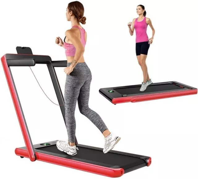 1-12Kph Folding Electric Treadmill with Bluetooth Capability - Red