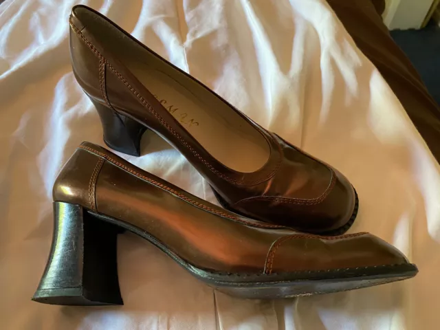 Delman Copper Patent Leather Chunky Heel Pumps 9 M