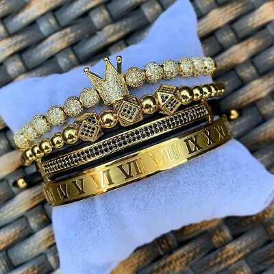 Luxury Roman Royal Crown Charm Bracelet Men Fashion New Gold Braided Adjustable