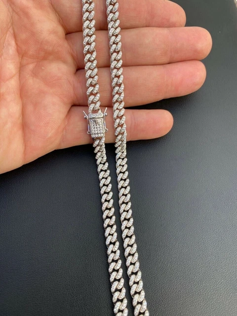 14k White Gold Plated Round 55Ct Certified Moissanite Miami Cuban Chain 10mmX20"
