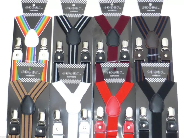 New Mens Womens Leather Clip-on Suspenders Elastic Y-Shape Adjustable Braces
