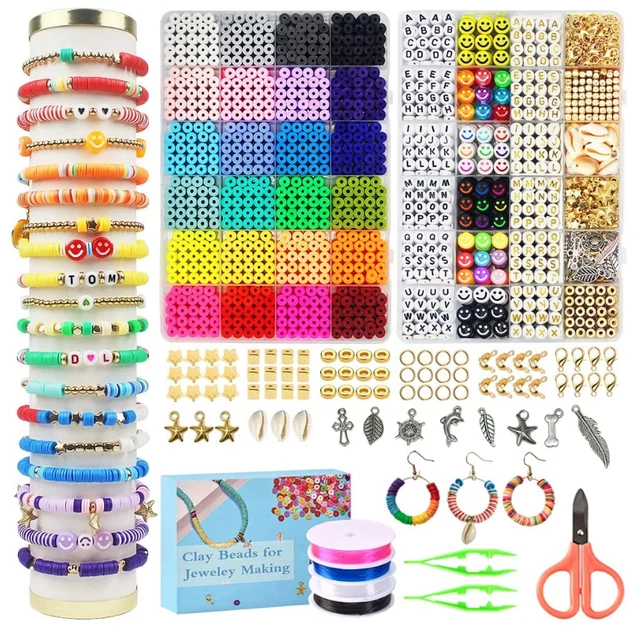 7200 Clay Beads Bracelet Making Kit,24 Colors Spacer Flat Beads for Jewelry Maki