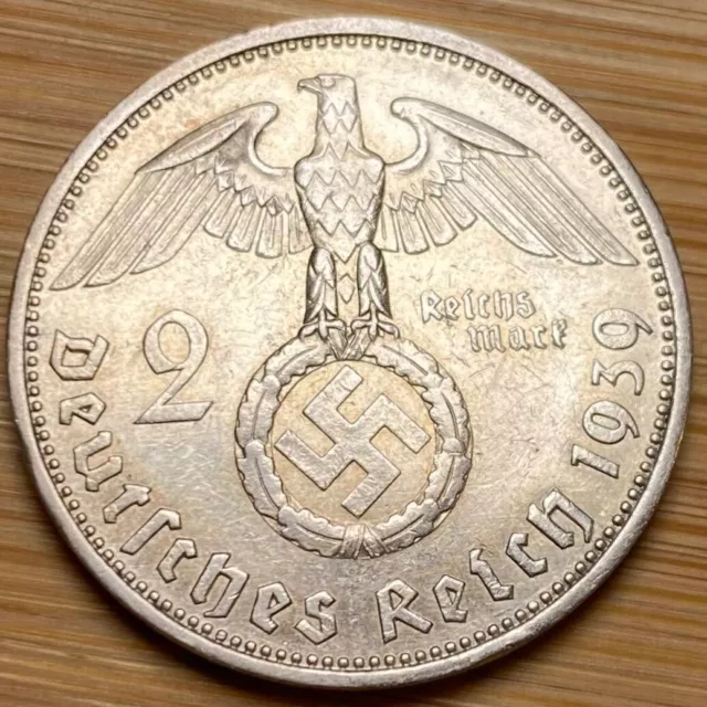 Tres Belle Piece De 2 Reichs Mark En Argent 1939 Période Nazie (1209)