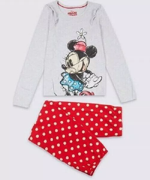 "Set pigiama topo nuovo con etichette M&s bambina macchie rosse Dinsey Minnie età 9-10 (ST341/112)