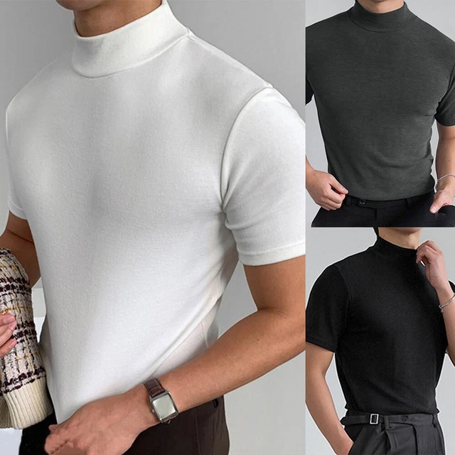 Lot De T-Shirts De Base Homme Col Montant - Manches Courtes, Coupe Regular, Polycoton, Neuf Sans Étiquette