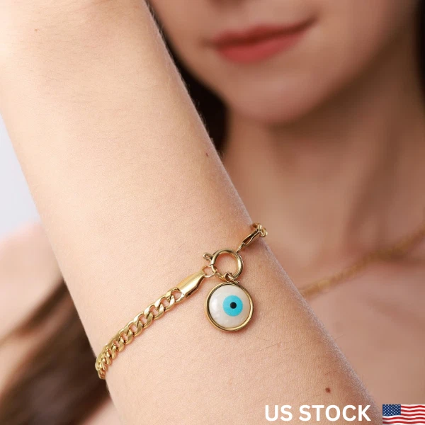 Turkish Evil Eye Charm Bracelet Stainless Steel Chain Lucky Men Women Jewelry