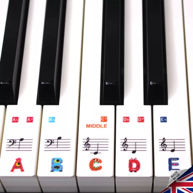 Music 61 key Keyboard or Piano Stickers 36 white key kids monster clear stickers