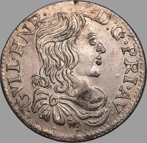 Moneda de plata Francia 1\12 ecu Guillaume-Henri de Nassau 1661 KM#90